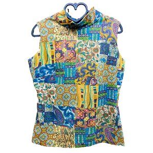 Vintage 1950s’ Mod Hippie Boho Style Lined Patchwork Print Top Sleeveless